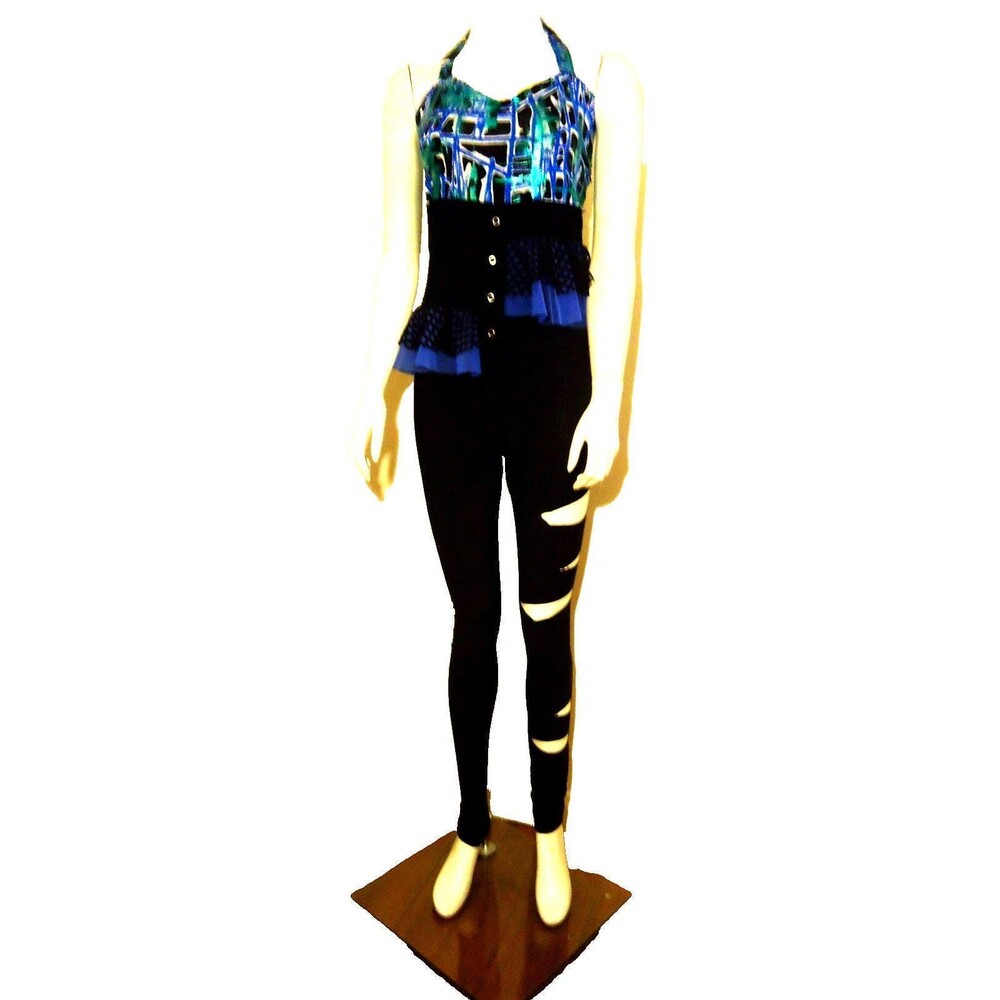 VTG 80s 90s Metallic Halter Jumpsuit Rave Club Catsuit Dance Leggings Costume M